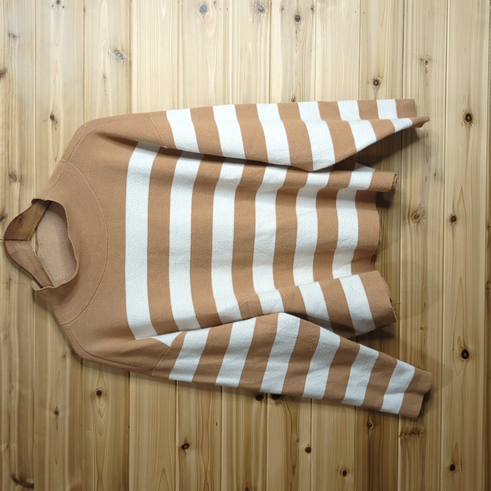 Maeve Womens Sweater Large Tan Carys Mock Neck Sweater Striped Anthropologie